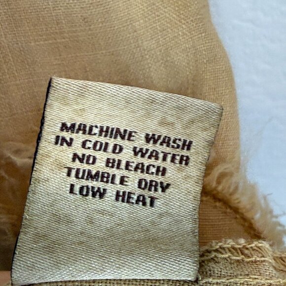 Linen Dress Gold Neutral Tan Lagenlook Pockets Button Front Beachy Small - Picture 13 of 14